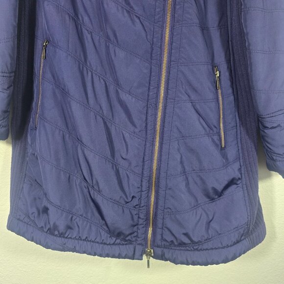 PrAna Diva Long Jacket Women Medium Blue Asymmetrical Zip Outdoor Fleece Lined - Picture 3 of 11